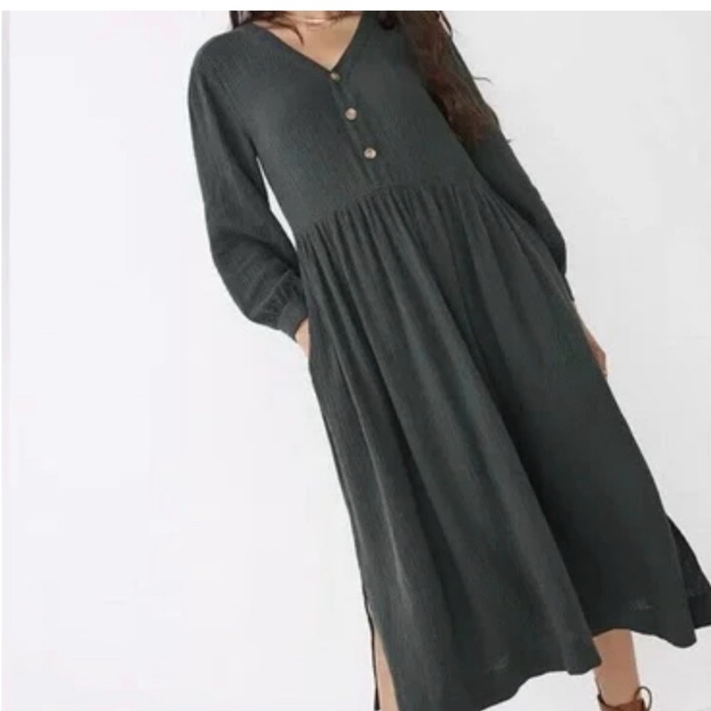 Madewell Lightspun Green Midi Dress, size 2 (fits like 8)